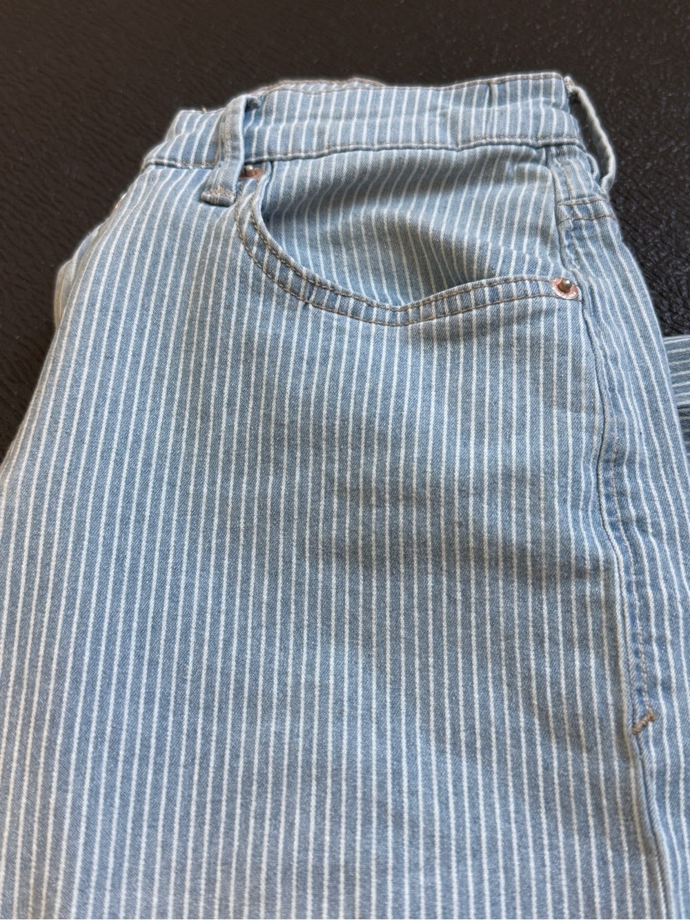 Dear John Fiona Wide Leg High-Waist Jeans in Light Blue Stripe 29 - Picture 5 of 8